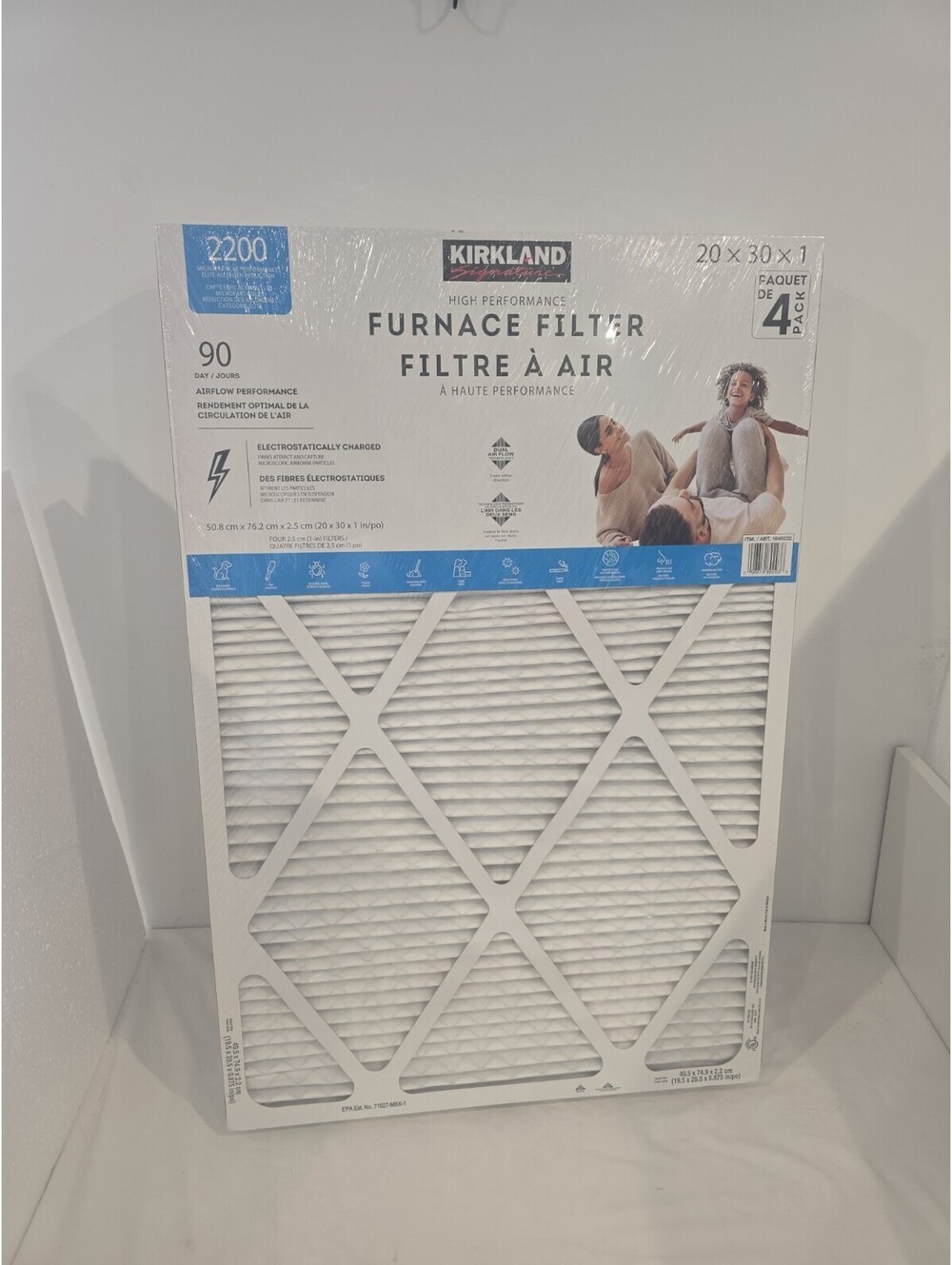 New Kirkland Signature 2200 High Performance Furnace Filter 20x30x1 - 4PK